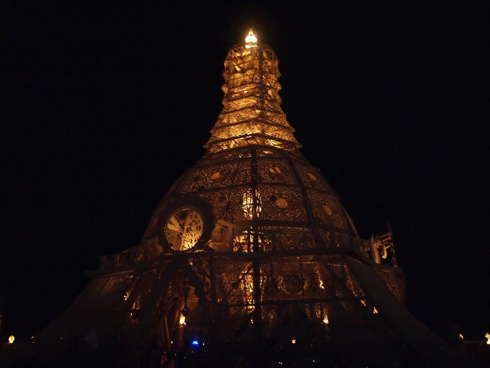 temple exterior at night